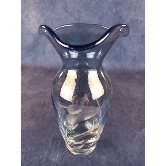 Clear Thick Smoky Glass Vase With Etched Floral Patterns from Noble Excellence - Picture 10 of 10